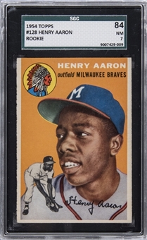 1954 Topps #128 Hank Aaron Rookie Card – SGC 84 NM 7